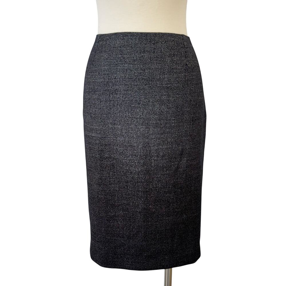 Escada Virgin Wool Silk Pencil Skirt Knee Length Dark Gray Size 36 (US 6)